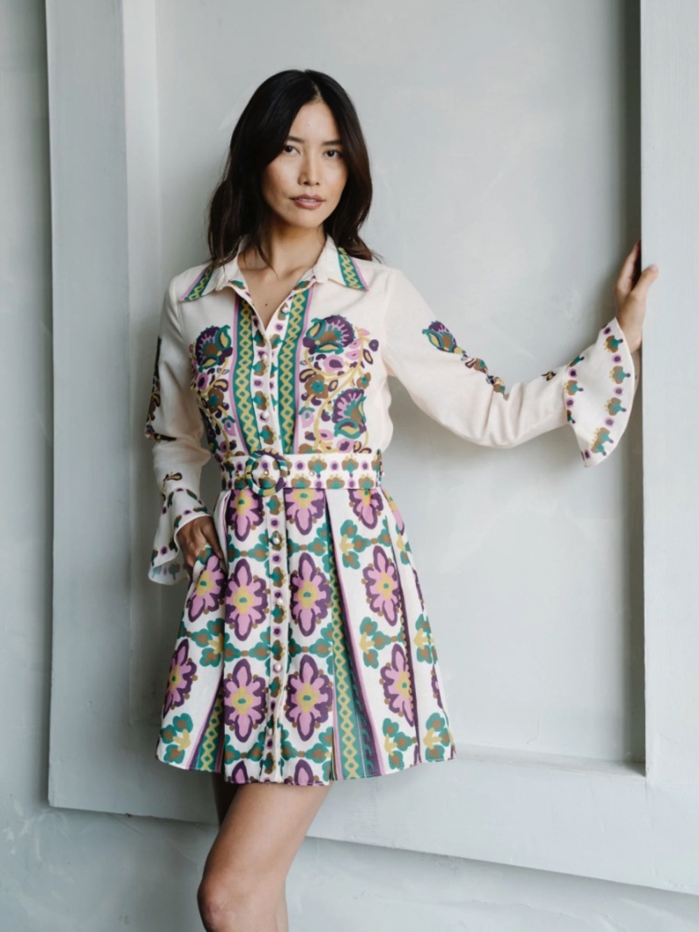 Ciebon Maris Mixed Print Long Sleeve Shirt Dress - Picture 3 of 7
